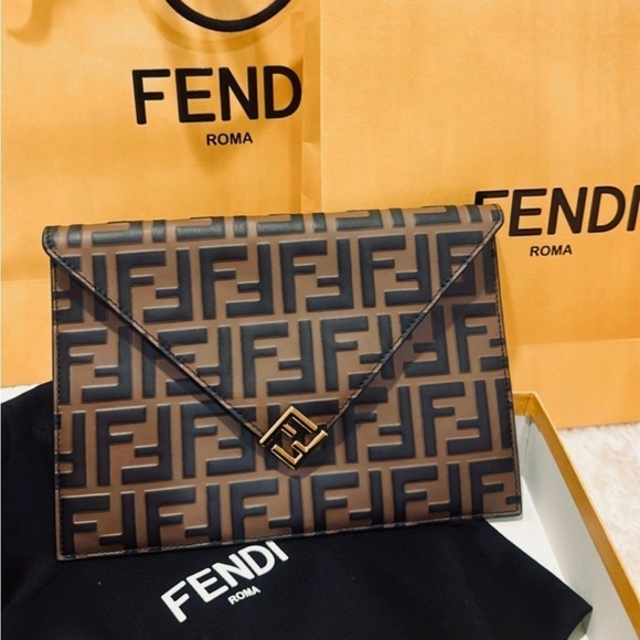 💯% Authentic Fendi Envelope Flat Zucca Embosseded Pouch & Matching Card Holder✨ - Picture 1 of 17